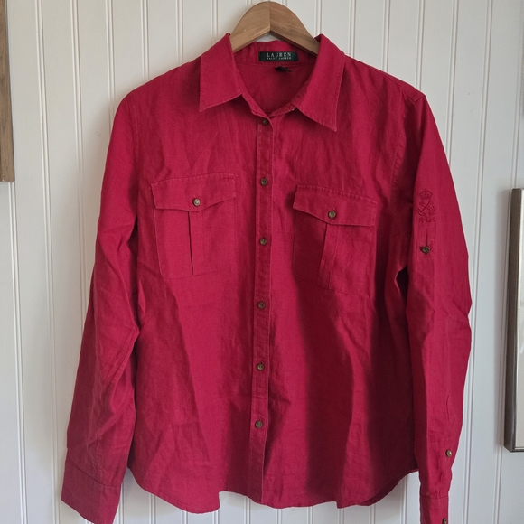 Ralph Lauren Red Linen Shirt - Picture 2 of 10